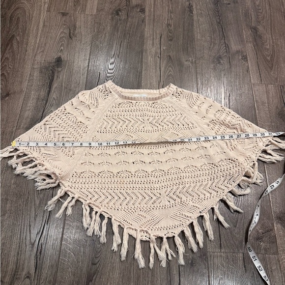 Garnet Hill Kids Poncho Cream Crochet Large Organic Cotton Boho Fringe Western - Picture 9 of 10